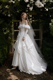 Load image into Gallery viewer, Ivory Wedding Gown with Graceful Full Length Silhouette and Dramatic Bridal Train