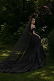 Load image into Gallery viewer, Black Alternative Wedding Gown with Flowing Train and Gothic Bridal Style