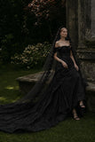 Load image into Gallery viewer, Black Alternative Wedding Gown with Flowing Train and Gothic Bridal Style