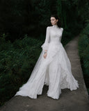Load image into Gallery viewer, White Formal Bridal Dress with Elegant Train, Romantic Wedding Gown