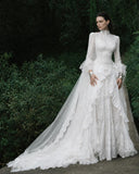 Load image into Gallery viewer, White Formal Bridal Dress with Elegant Train, Romantic Wedding Gown