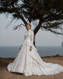 Load image into Gallery viewer, White Statement Wedding Dress with Flowing Skirt and Refined Bridal Silhouette