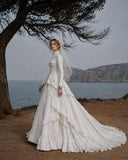 Load image into Gallery viewer, White Statement Wedding Dress with Flowing Skirt and Refined Bridal Silhouette
