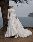 Load image into Gallery viewer, White Statement Wedding Dress with Flowing Skirt and Refined Bridal Silhouette