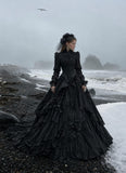 Load image into Gallery viewer, Black Gothic Bridal Gown with Dramatic Train, Alternative Wedding Dress