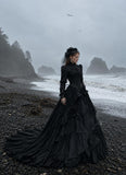 Load image into Gallery viewer, Black Gothic Bridal Gown with Dramatic Train, Alternative Wedding Dress