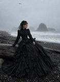 Load image into Gallery viewer, Black Gothic Bridal Gown with Dramatic Train, Alternative Wedding Dress