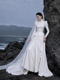 Load image into Gallery viewer, White Wedding Gown with Graceful Full Length Silhouette and Dramatic Bridal Train