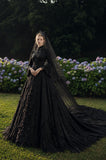 Load image into Gallery viewer, Black Gothic Bridal Gown with Dramatic Train, Alternative Wedding Dress