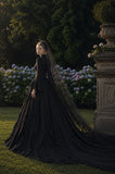 Load image into Gallery viewer, Black Gothic Bridal Gown with Dramatic Train, Alternative Wedding Dress