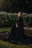 Load image into Gallery viewer, Black Gothic Bridal Gown with Dramatic Train, Alternative Wedding Dress