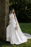 Load image into Gallery viewer, White Wedding Gown with Graceful Full Length Silhouette and Dramatic Bridal Train