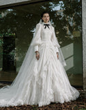 Load image into Gallery viewer, White Formal Bridal Dress with Elegant Train, Romantic Wedding Gown