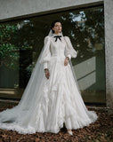 Load image into Gallery viewer, White Formal Bridal Dress with Elegant Train, Romantic Wedding Gown