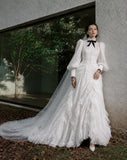 Load image into Gallery viewer, White Formal Bridal Dress with Elegant Train, Romantic Wedding Gown