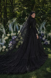 Load image into Gallery viewer, Black Alternative Wedding Gown with Flowing Train and Gothic Bridal Style