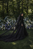 Load image into Gallery viewer, Black Alternative Wedding Gown with Flowing Train and Gothic Bridal Style