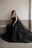 Load image into Gallery viewer, Black Gothic Wedding Dress with Elegant Train, Dark Romantic Bridal Gown