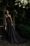 Load image into Gallery viewer, Black Gothic Bridal Gown with Dramatic Train, Alternative Wedding Dress
