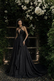 Load image into Gallery viewer, Black Gothic Bridal Gown with Dramatic Train, Alternative Wedding Dress