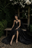Load image into Gallery viewer, Black Gothic Bridal Gown with Dramatic Train, Alternative Wedding Dress
