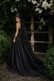 Load image into Gallery viewer, Black Gothic Bridal Gown with Dramatic Train, Alternative Wedding Dress