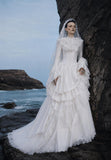 Load image into Gallery viewer, White Wedding Gown with Graceful Full Length Silhouette and Dramatic Bridal Train