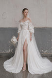 Load image into Gallery viewer, Ivory Statement Wedding Dress with Flowing Skirt and Refined Bridal Silhouette