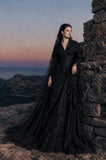 Load image into Gallery viewer, Black Gothic Bridal Gown with Dramatic Train, Alternative Wedding Dress