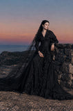 Load image into Gallery viewer, Black Gothic Bridal Gown with Dramatic Train, Alternative Wedding Dress