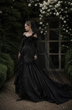 Load image into Gallery viewer, Black Alternative Wedding Gown with Flowing Train and Gothic Bridal Style