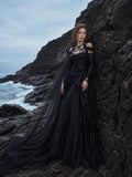 Load image into Gallery viewer, Black Statement Bridal Dress with Dramatic Full Length Wedding Silhouette