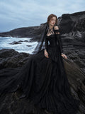 Load image into Gallery viewer, Black Statement Bridal Dress with Dramatic Full Length Wedding Silhouette