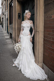 Load image into Gallery viewer, White Formal Bridal Dress with Elegant Train, Romantic Wedding Gown