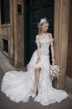 Load image into Gallery viewer, White Formal Bridal Dress with Elegant Train, Romantic Wedding Gown