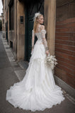 Load image into Gallery viewer, White Formal Bridal Dress with Elegant Train, Romantic Wedding Gown