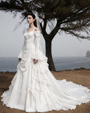 Load image into Gallery viewer, White Statement Wedding Dress with Flowing Skirt and Refined Bridal Silhouette