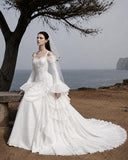 Load image into Gallery viewer, White Statement Wedding Dress with Flowing Skirt and Refined Bridal Silhouette