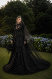 Load image into Gallery viewer, Black Statement Bridal Dress with Dramatic Full Length Wedding Silhouette