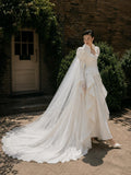Load image into Gallery viewer, Ivory Bridal Gown with Flowing Train, Elegant Wedding Dress for Formal Ceremony