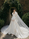Load image into Gallery viewer, Ivory Bridal Gown with Flowing Train, Elegant Wedding Dress for Formal Ceremony