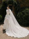 Load image into Gallery viewer, Ivory Bridal Gown with Flowing Train, Elegant Wedding Dress for Formal Ceremony