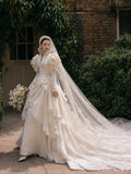 Load image into Gallery viewer, Ivory Wedding Gown with Graceful Full Length Silhouette and Dramatic Bridal Train