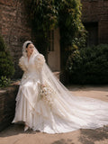 Load image into Gallery viewer, Ivory Wedding Gown with Graceful Full Length Silhouette and Dramatic Bridal Train