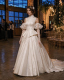 Load image into Gallery viewer, Ivory Bridal Gown with Flowing Train, Elegant Wedding Dress for Formal Ceremony
