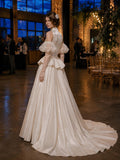 Load image into Gallery viewer, Ivory Bridal Gown with Flowing Train, Elegant Wedding Dress for Formal Ceremony