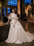 Load image into Gallery viewer, Ivory Bridal Gown with Flowing Train, Elegant Wedding Dress for Formal Ceremony