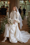 Load image into Gallery viewer, White Wedding Gown with Graceful Full Length Silhouette and Dramatic Bridal Train