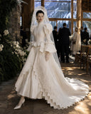 Load image into Gallery viewer, Ivory Formal Bridal Dress with Elegant Train, Romantic Wedding Gown