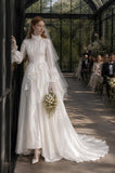 Load image into Gallery viewer, Ivory Wedding Gown with Graceful Full Length Silhouette and Dramatic Bridal Train